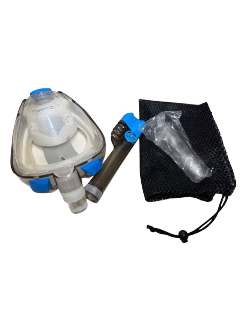 Full Face Snorkel Mask Blue Black w/ Mesh Carry Bag Accessories Adult